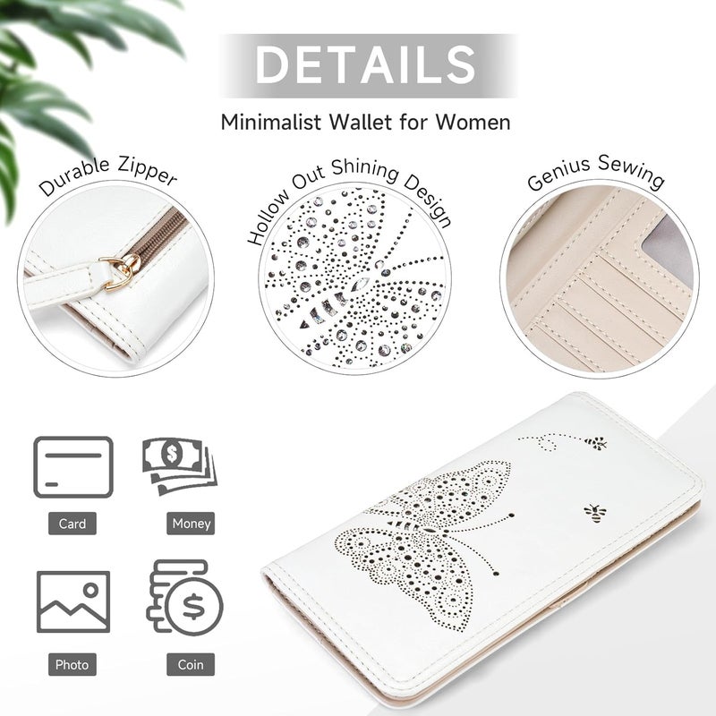 KITEVIUN RFID Wallet Women Ultra Slim Thin Womens Wallet Compact Clutch Long Ladies Wallet for Women WHITE - Image 4